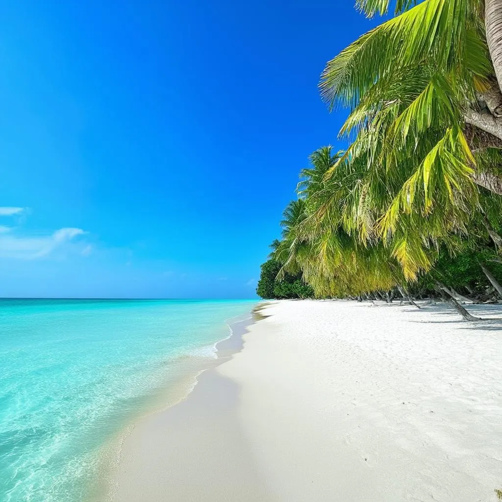 pristine white sand beach with turquoise water