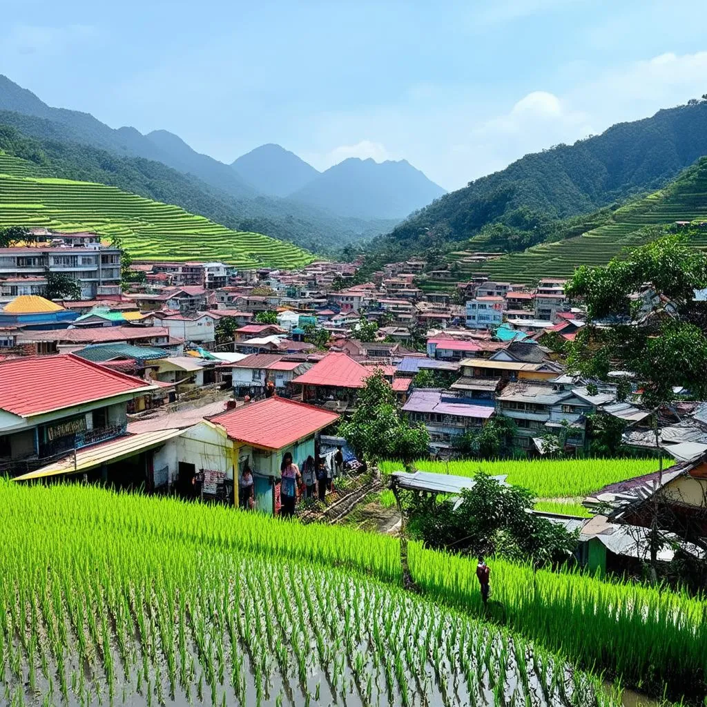 Sapa town nestled in a valley