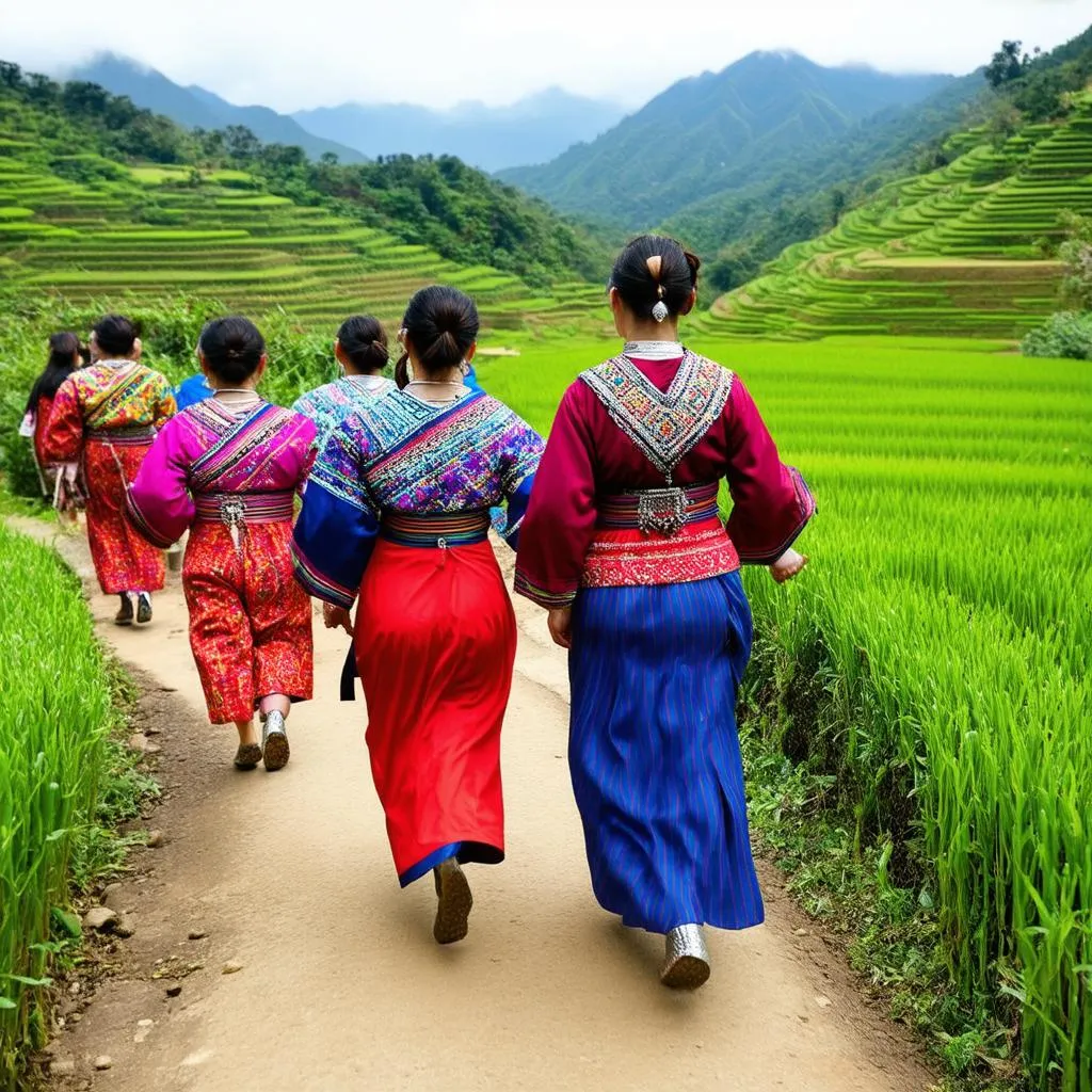 Hmong women in traditional clothing