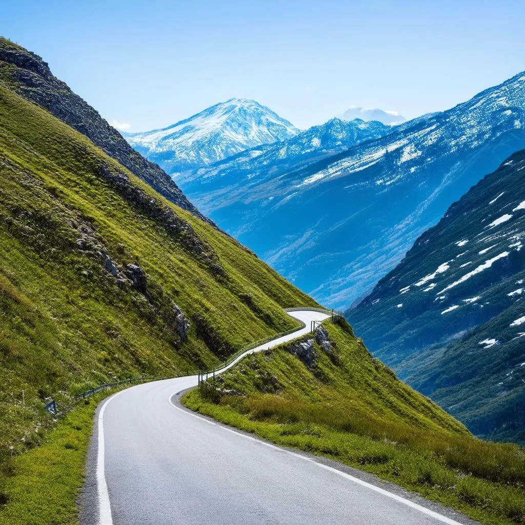 A winding road through mountains