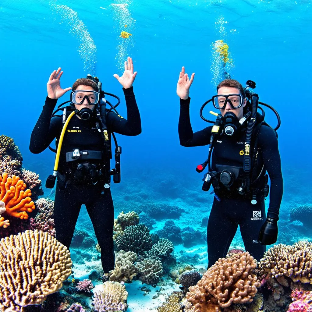 Scuba Divers Communicating