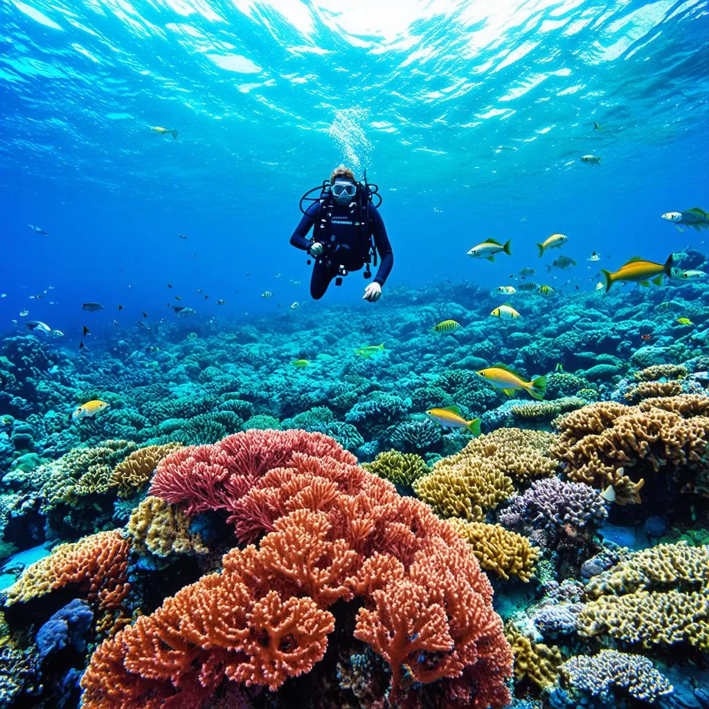 Scuba Divers Exploring Coral Reef