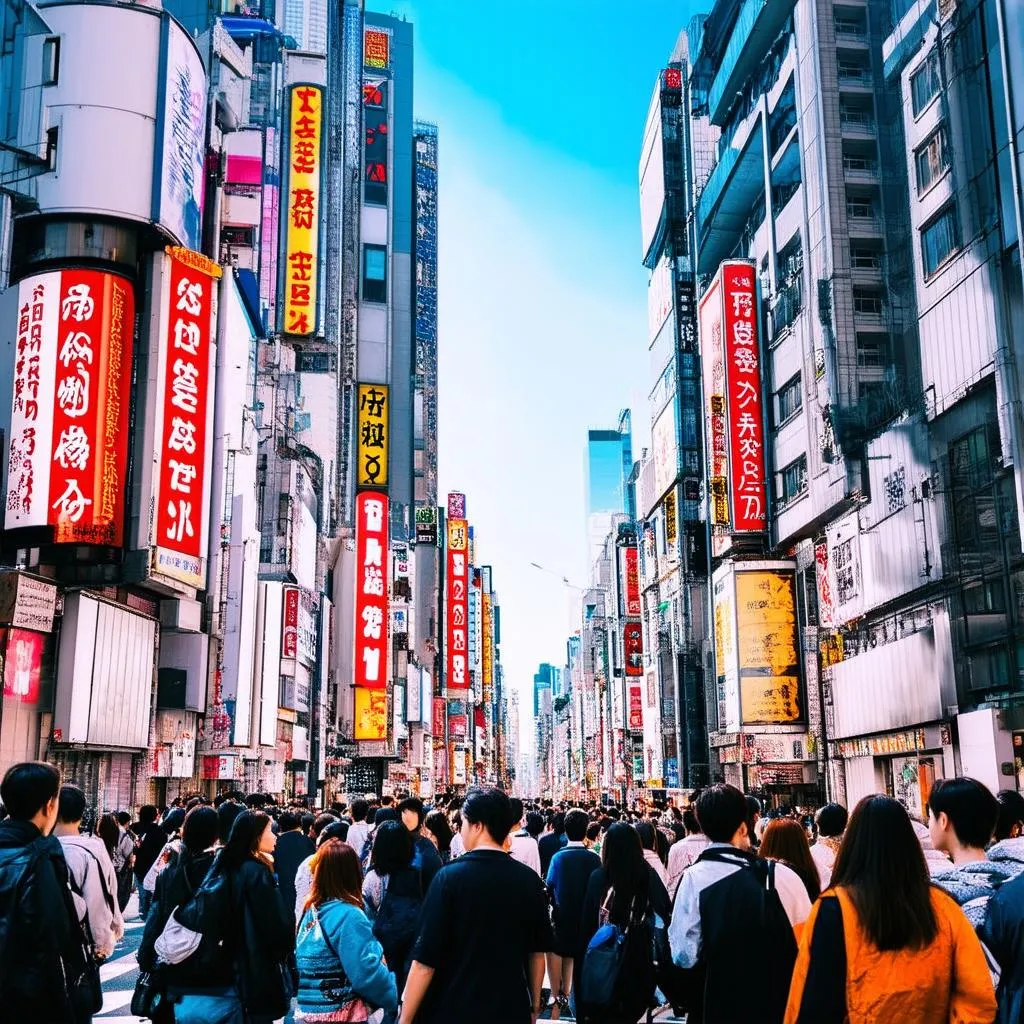 Bustling Shinjuku District in Tokyo