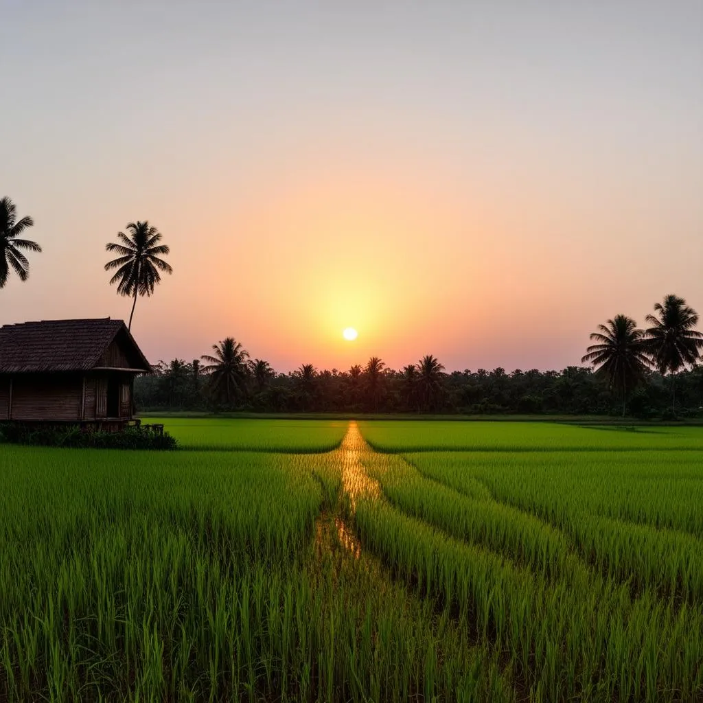 Sunset over Rice Fields in Siem Reap