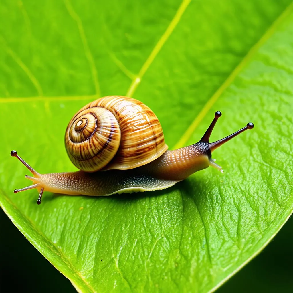 snail crawling on a leaf