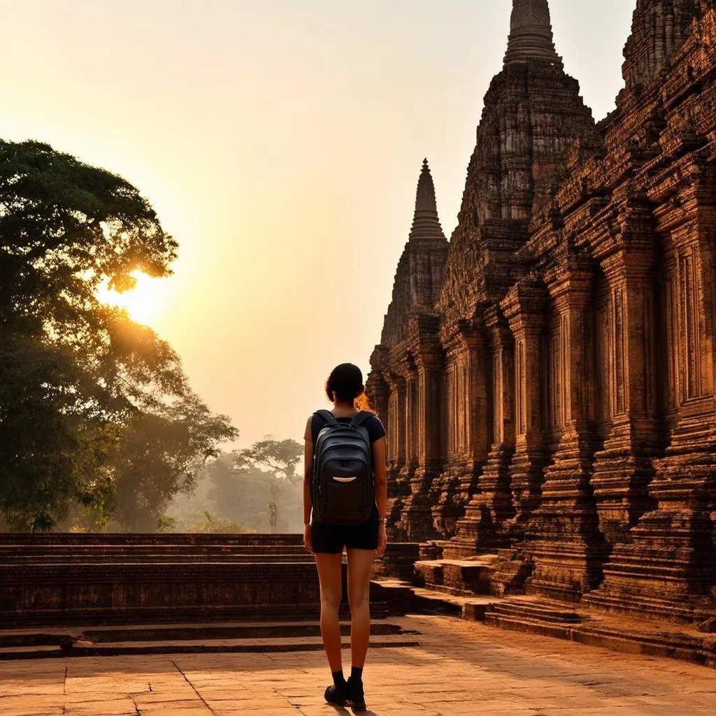 Solo Female Traveler at Ancient Temple