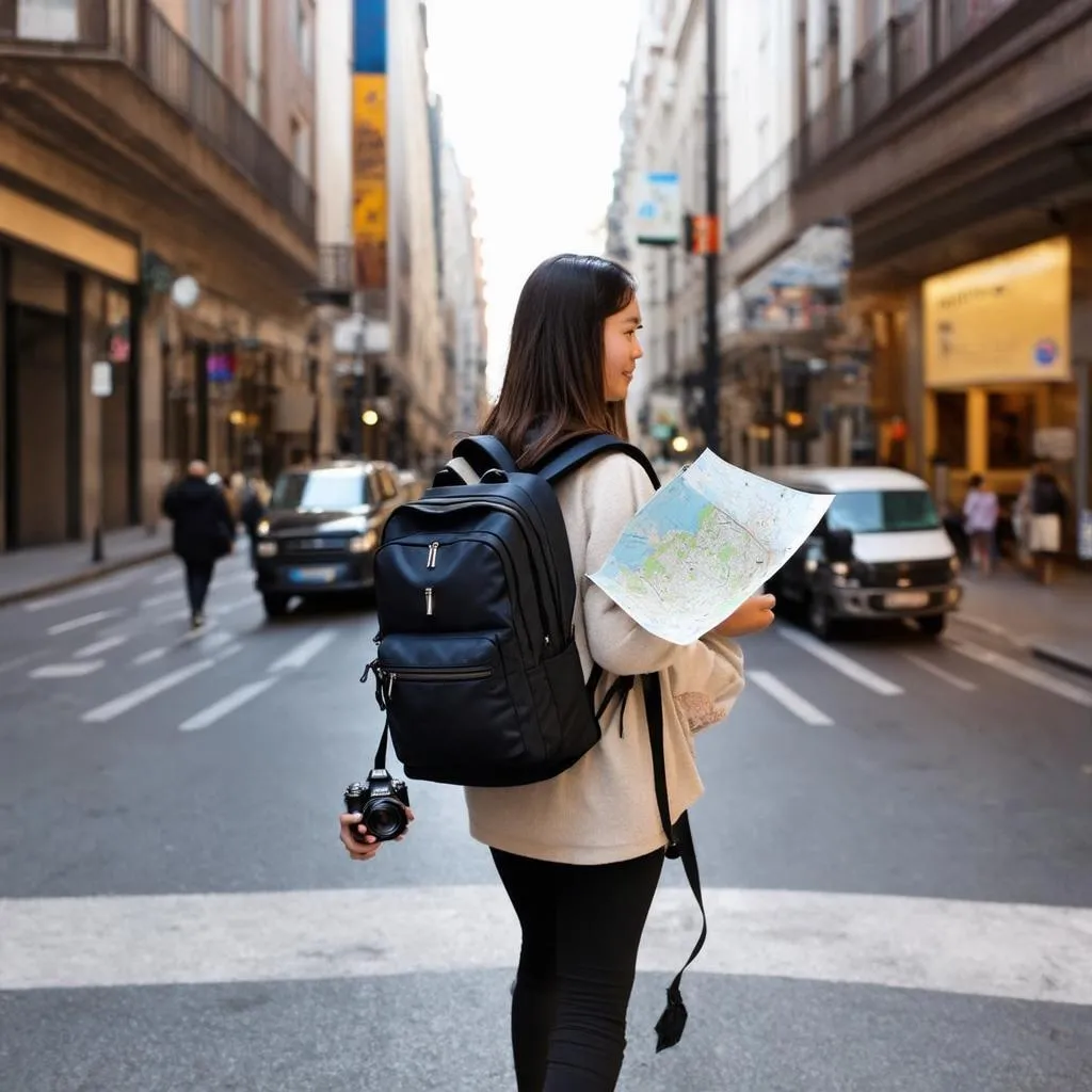 Solo female traveler exploring a new city