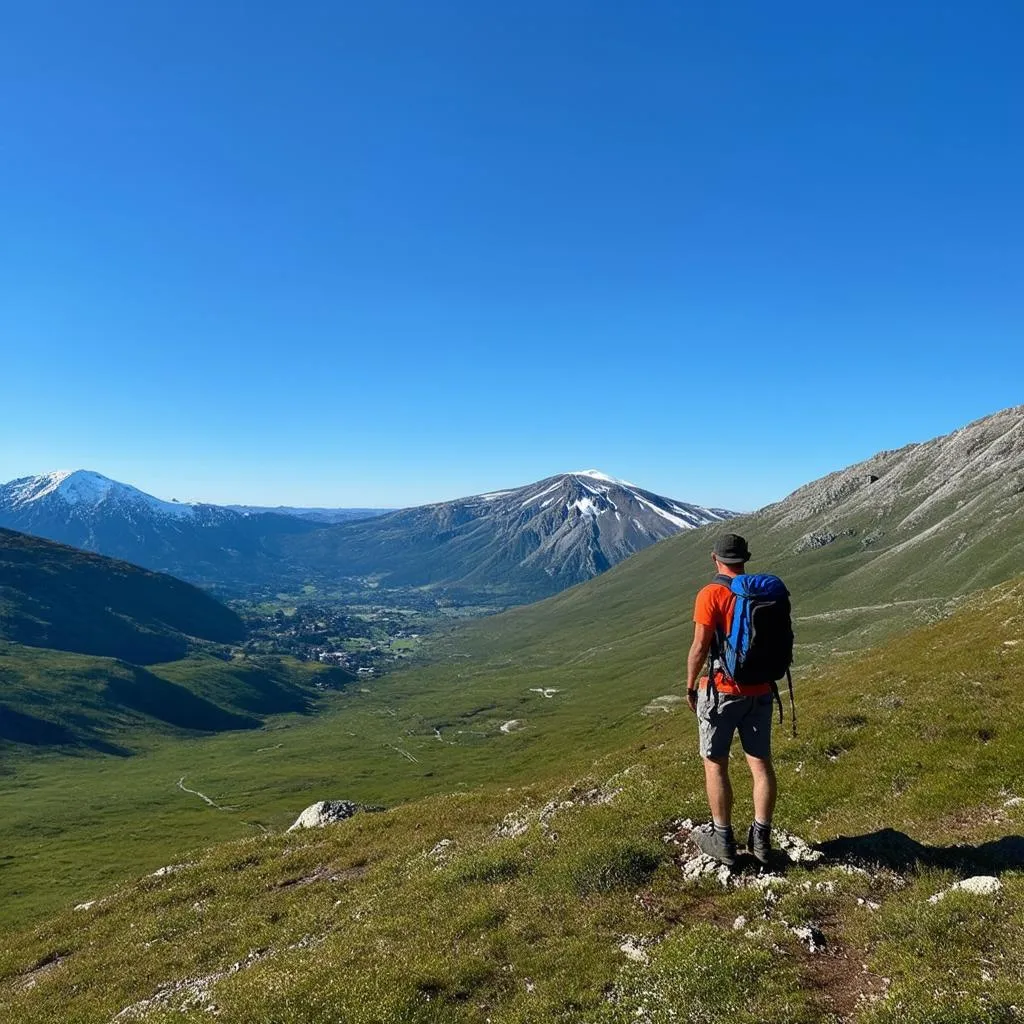 Solo hiker admiring Icelandic landscape