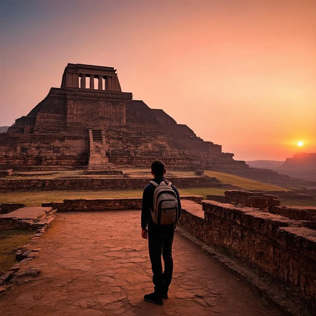 Solo traveller admiring ancient ruins