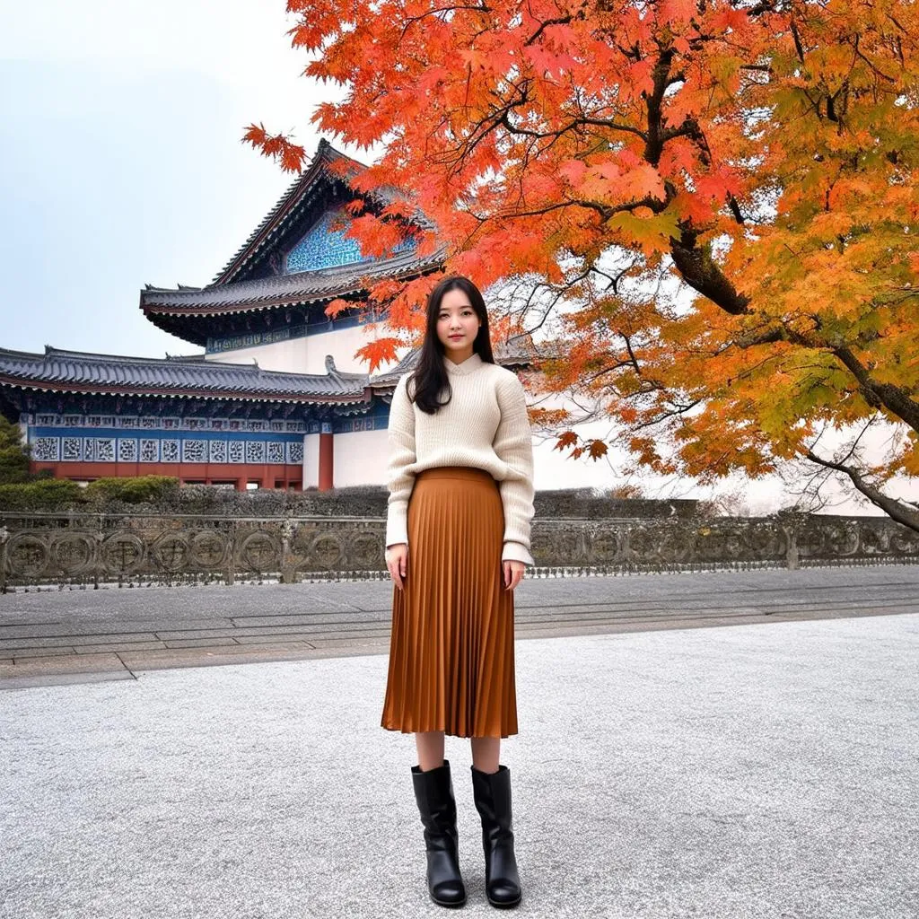 South Korea Autumn Outfit Woman Palace