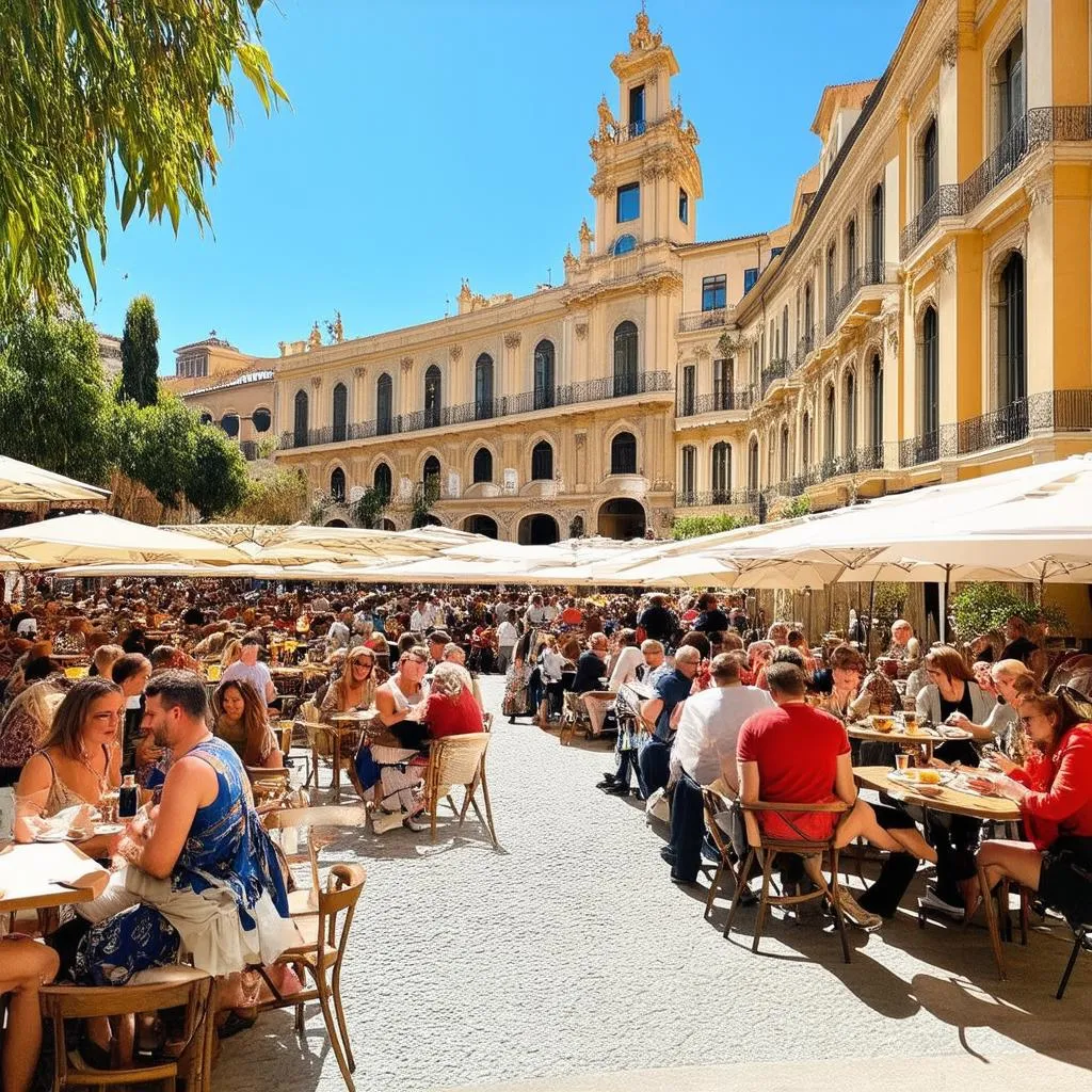 Bustling Plaza in Spain