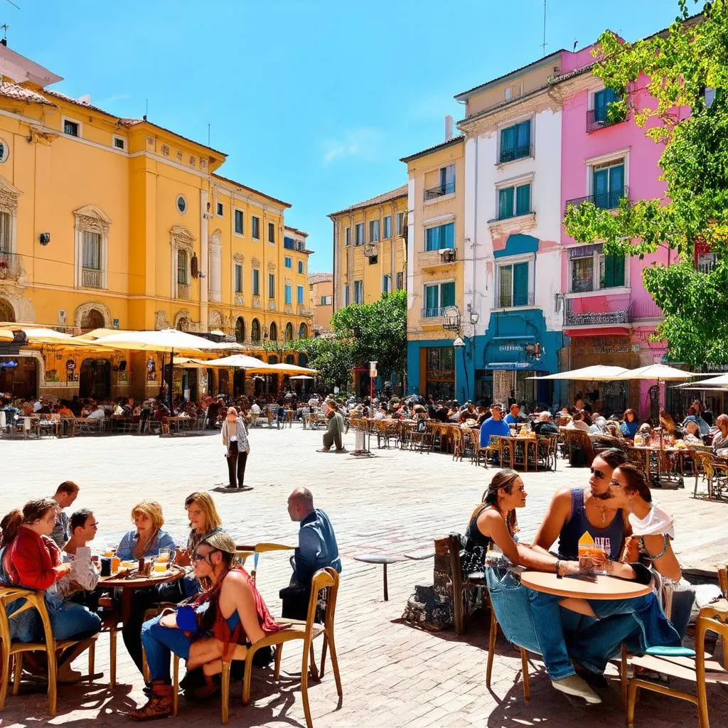 Bustling Plaza in Spain