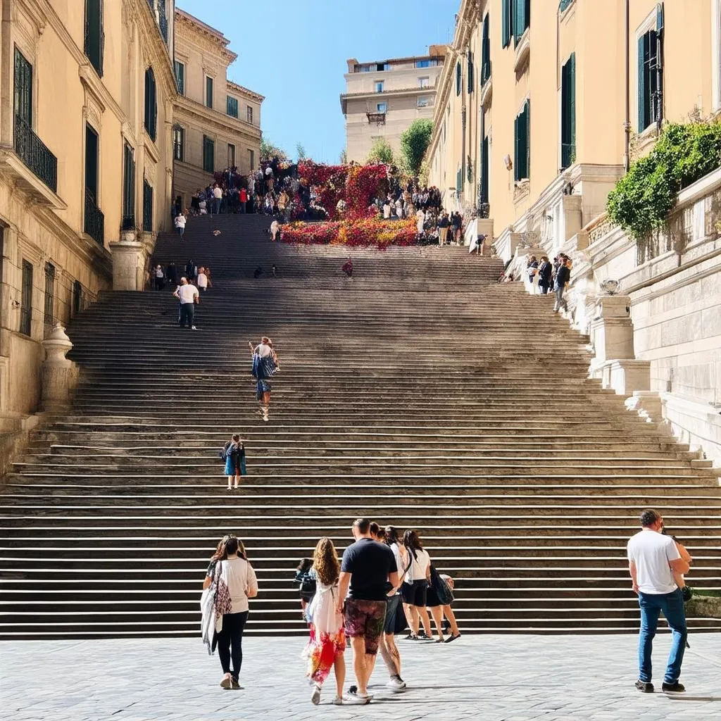 Tourists gather at the Spanish Steps in Rome