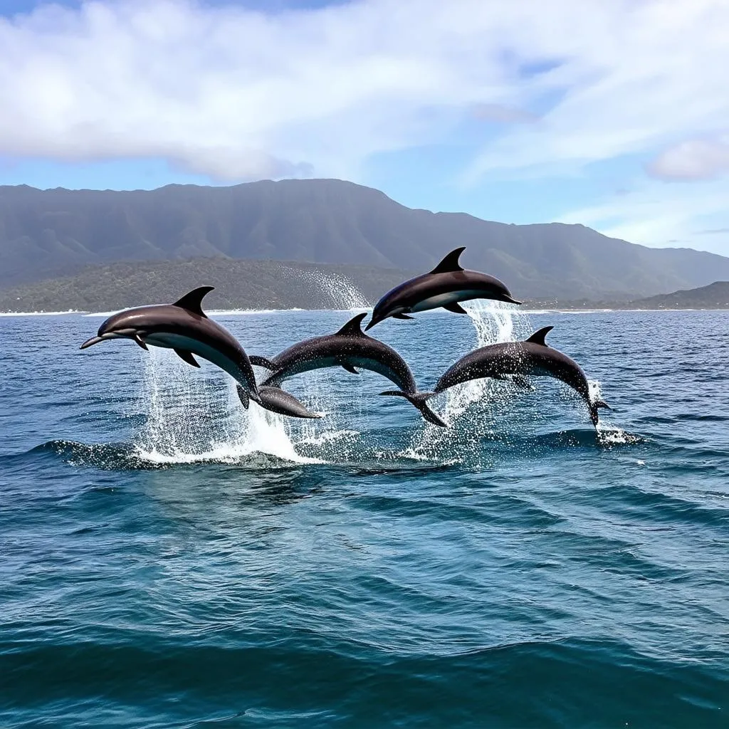 Spinner dolphins leaping in Hawaii