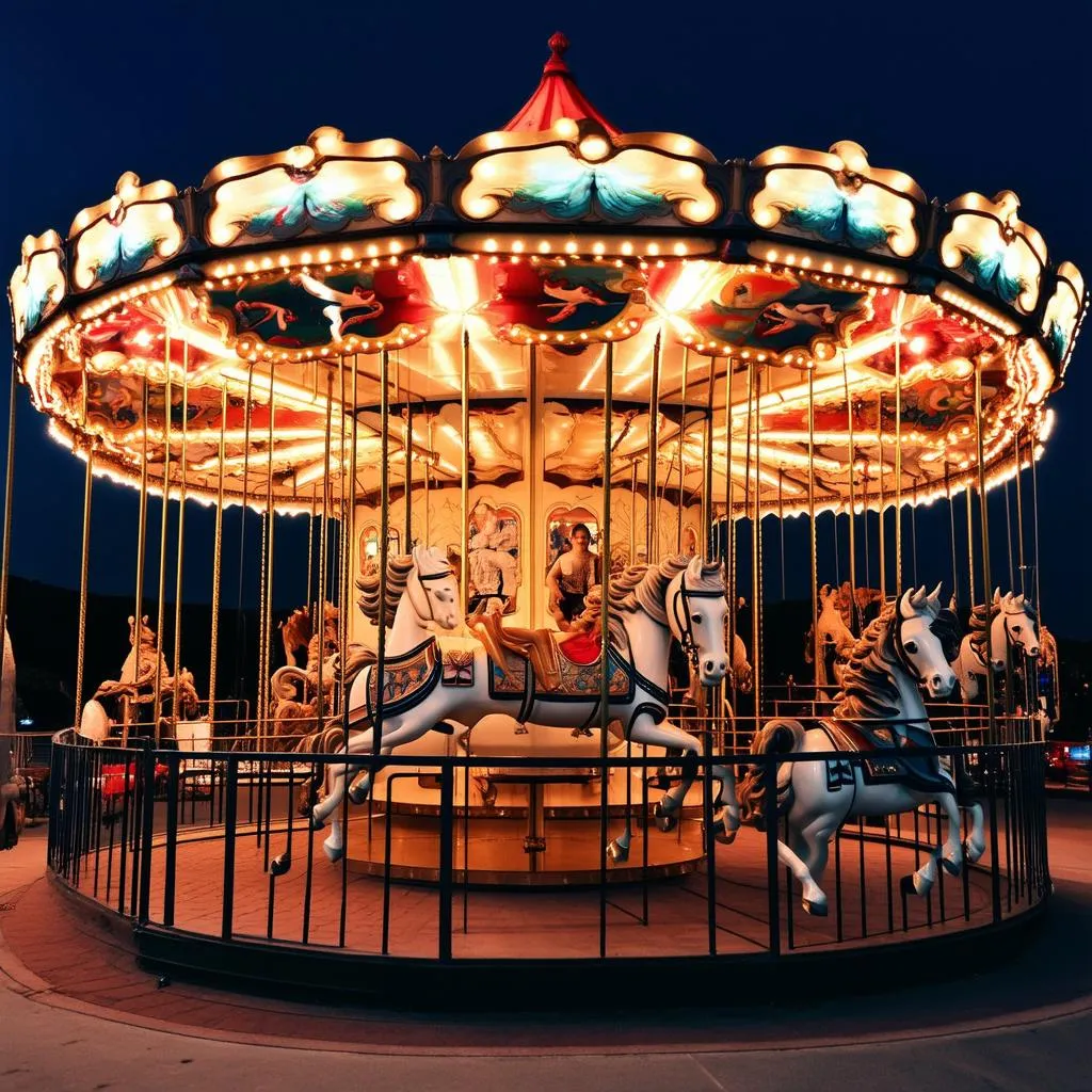 spinning carousel at night