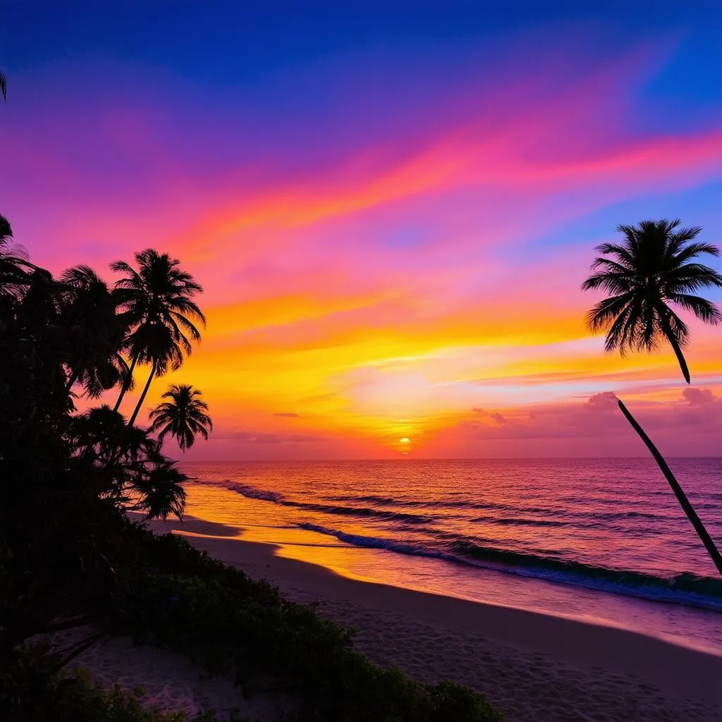 Sunset over the beach in St. Lucia