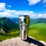 Starbucks Traveler on a mountain top