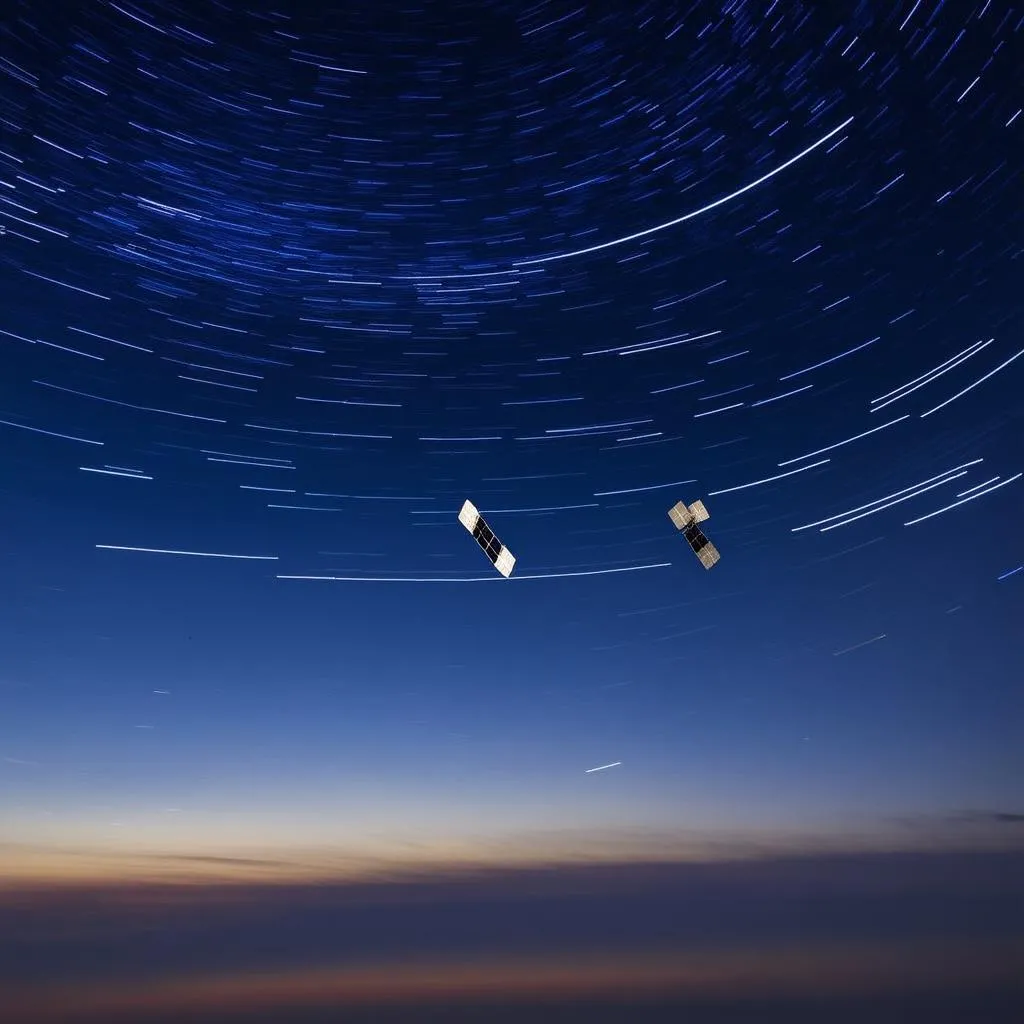 Starlink satellites visible as a streak across a starry night sky