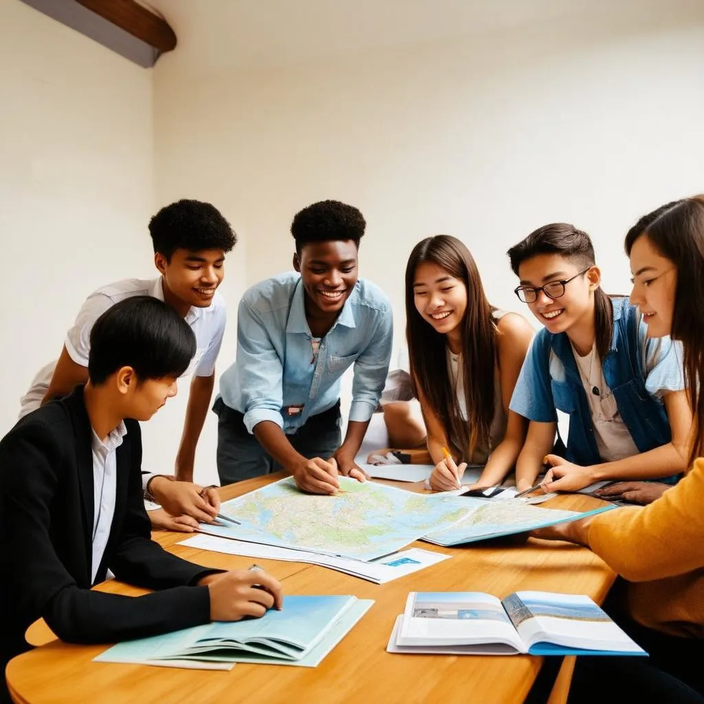 Group of Student Travelers Planning