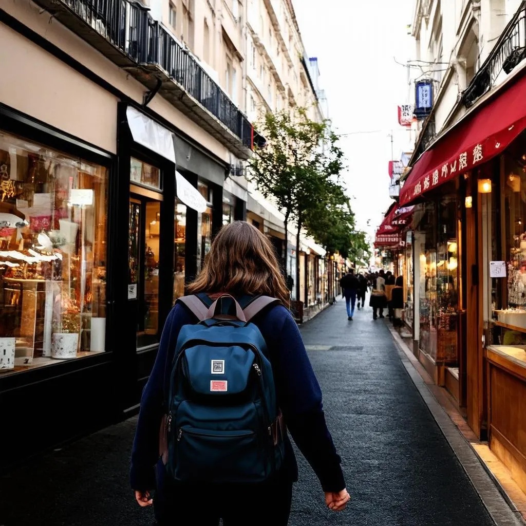 Student with Backpack Exploring a New City