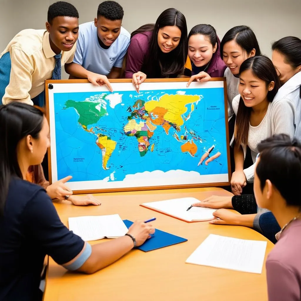 Students Studying a Map