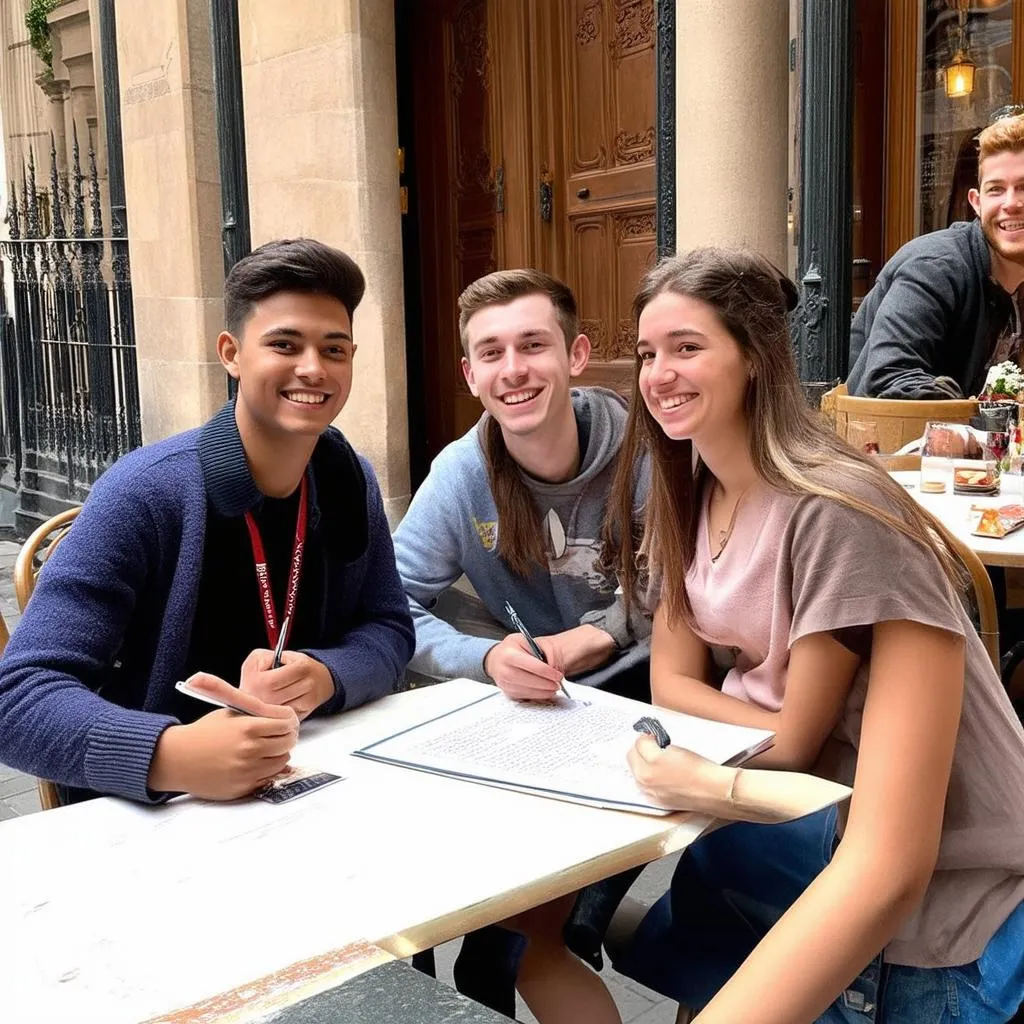 a group of smiling students studying abroad