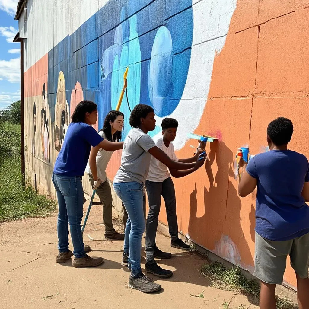 Students volunteering on their trip