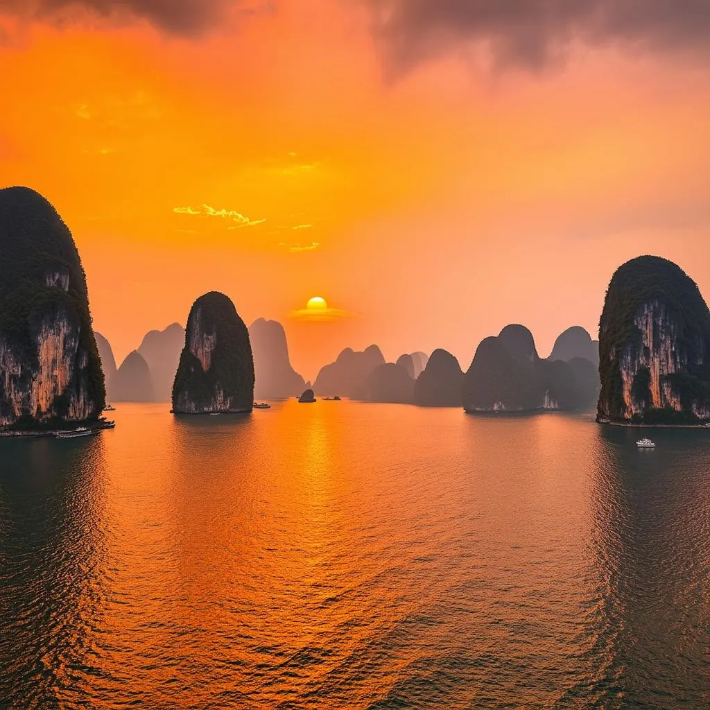 Sunset in Ha Long Bay