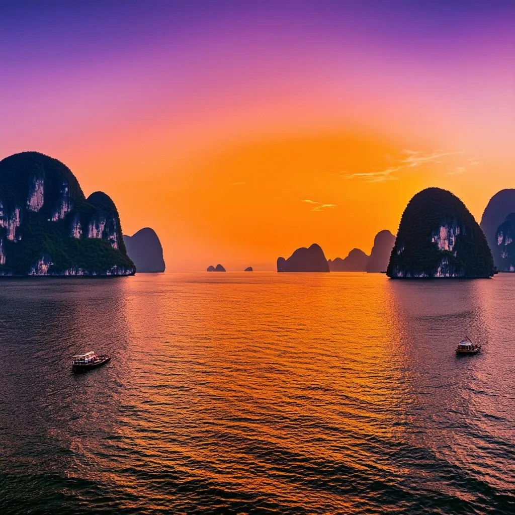 Sunset in Halong Bay