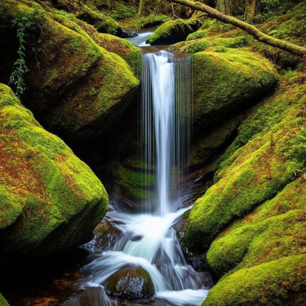 Suoi O Waterfall cascading down rocks