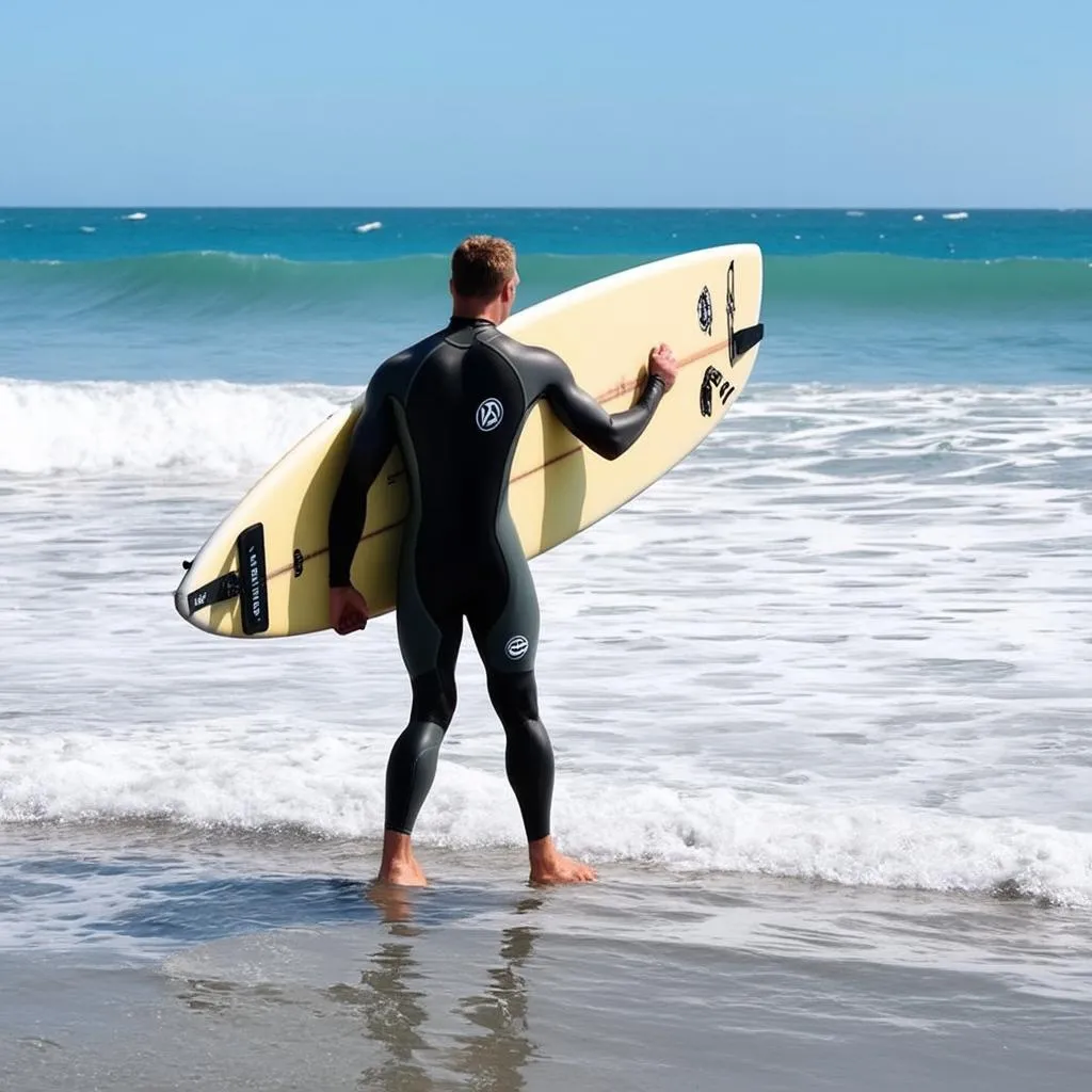 Surfer walking on the beach