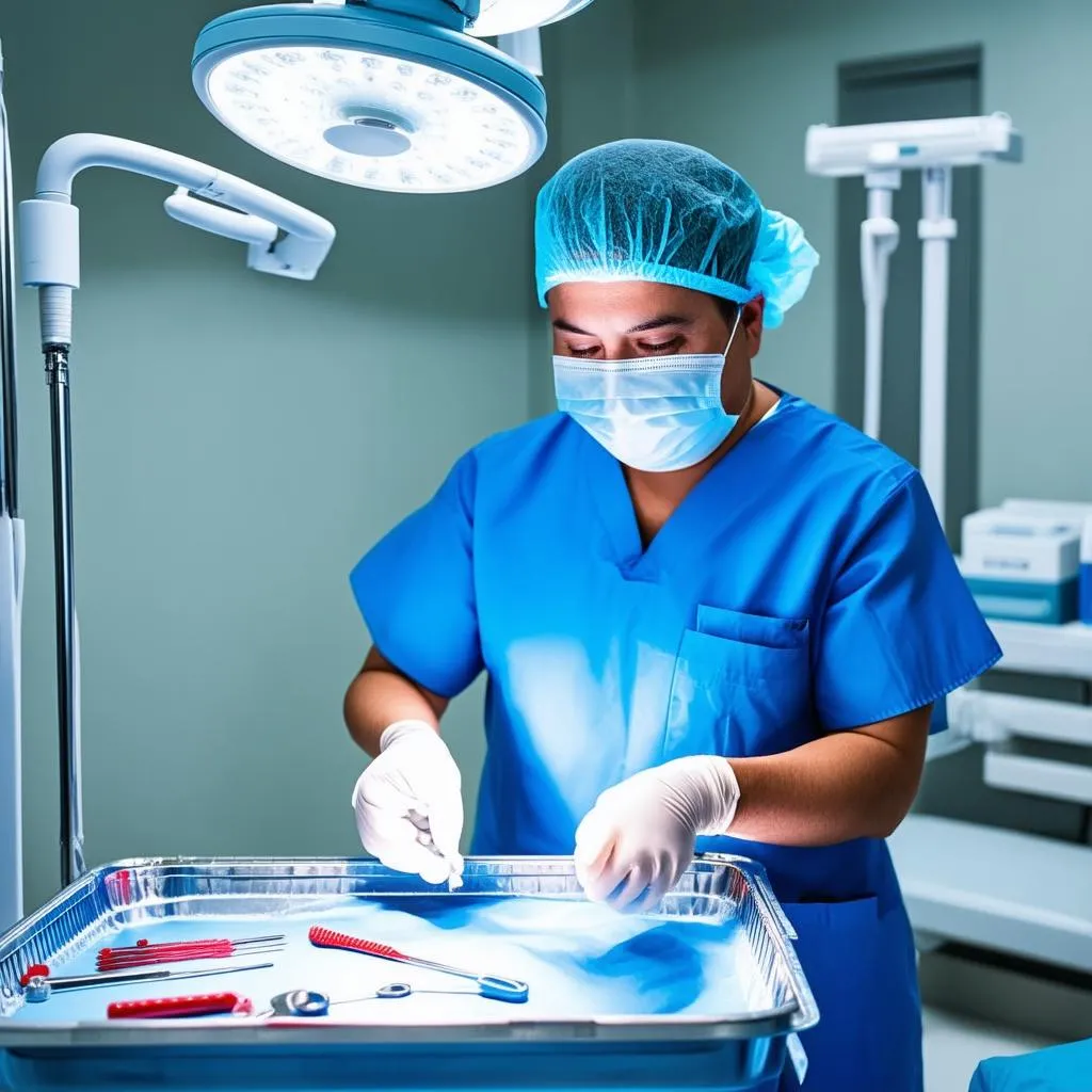 Surgical Tech Preparing Operating Room