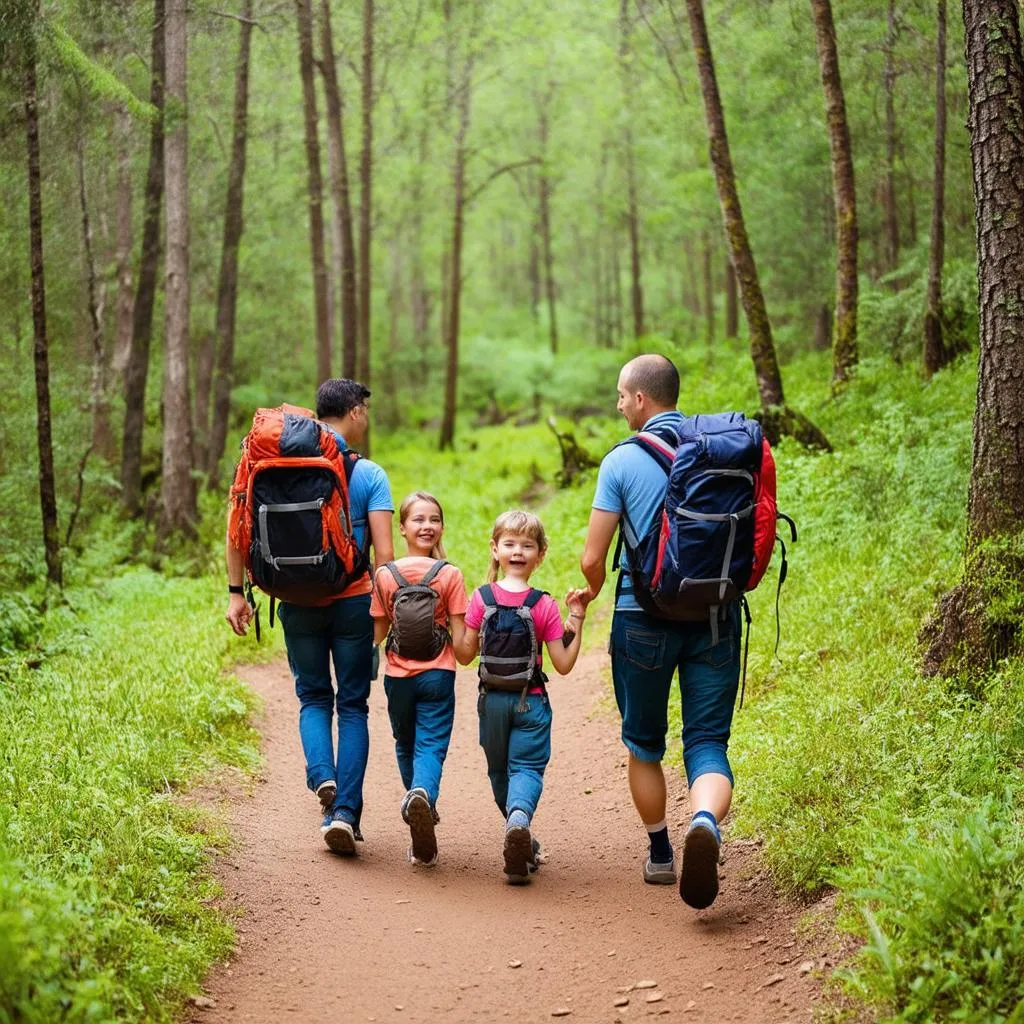 Family Hiking in Forest