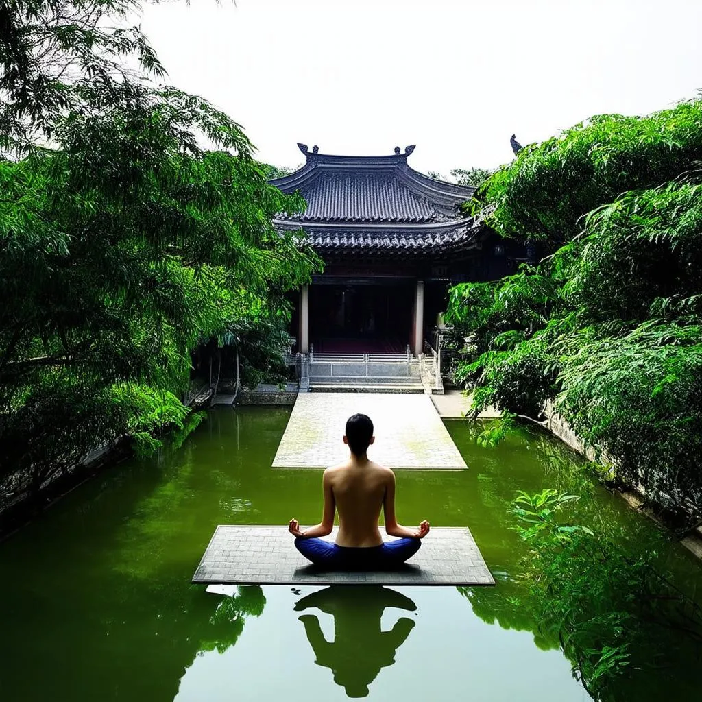 Meditating in Suzhou Classical Garden