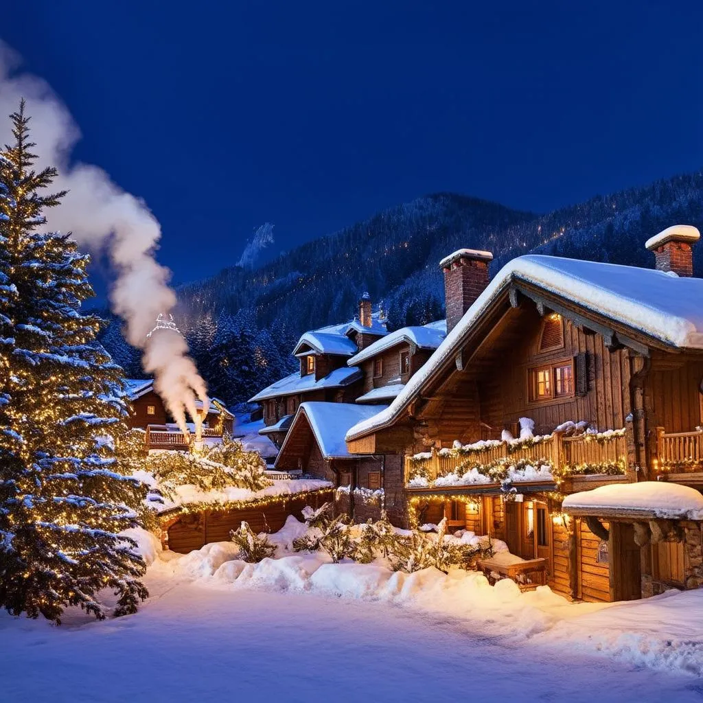 Winter in a Swiss chalet village