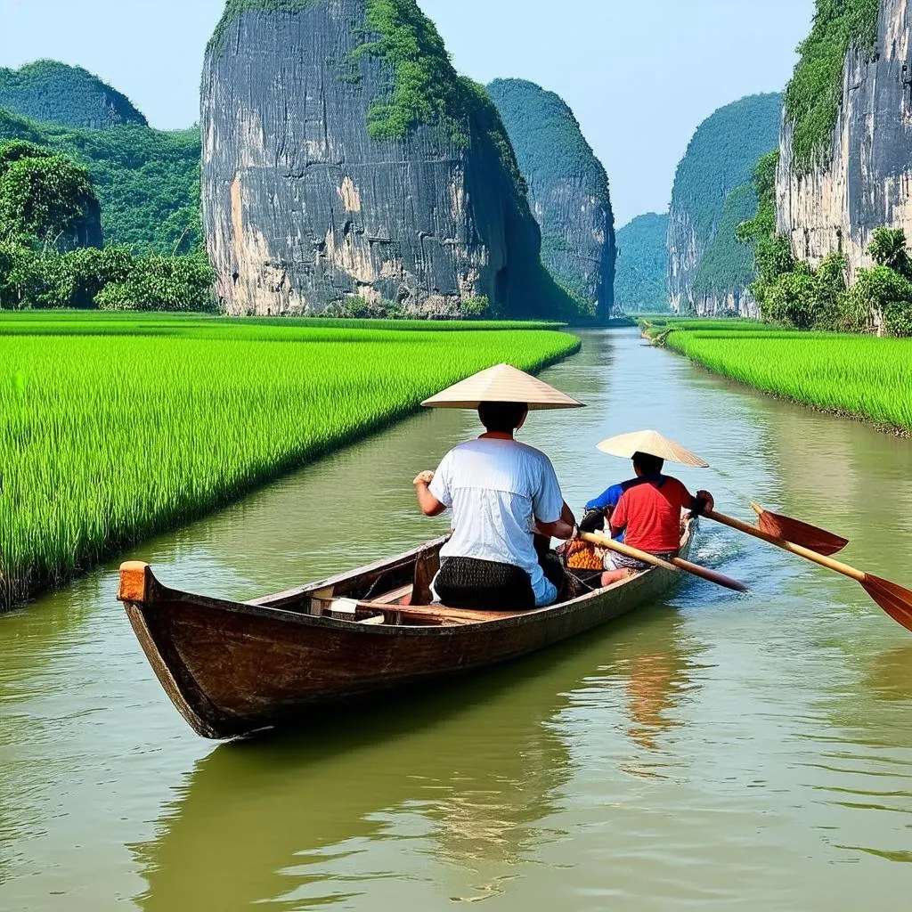 Traditional Vietnamese boat ride through Tam Coc