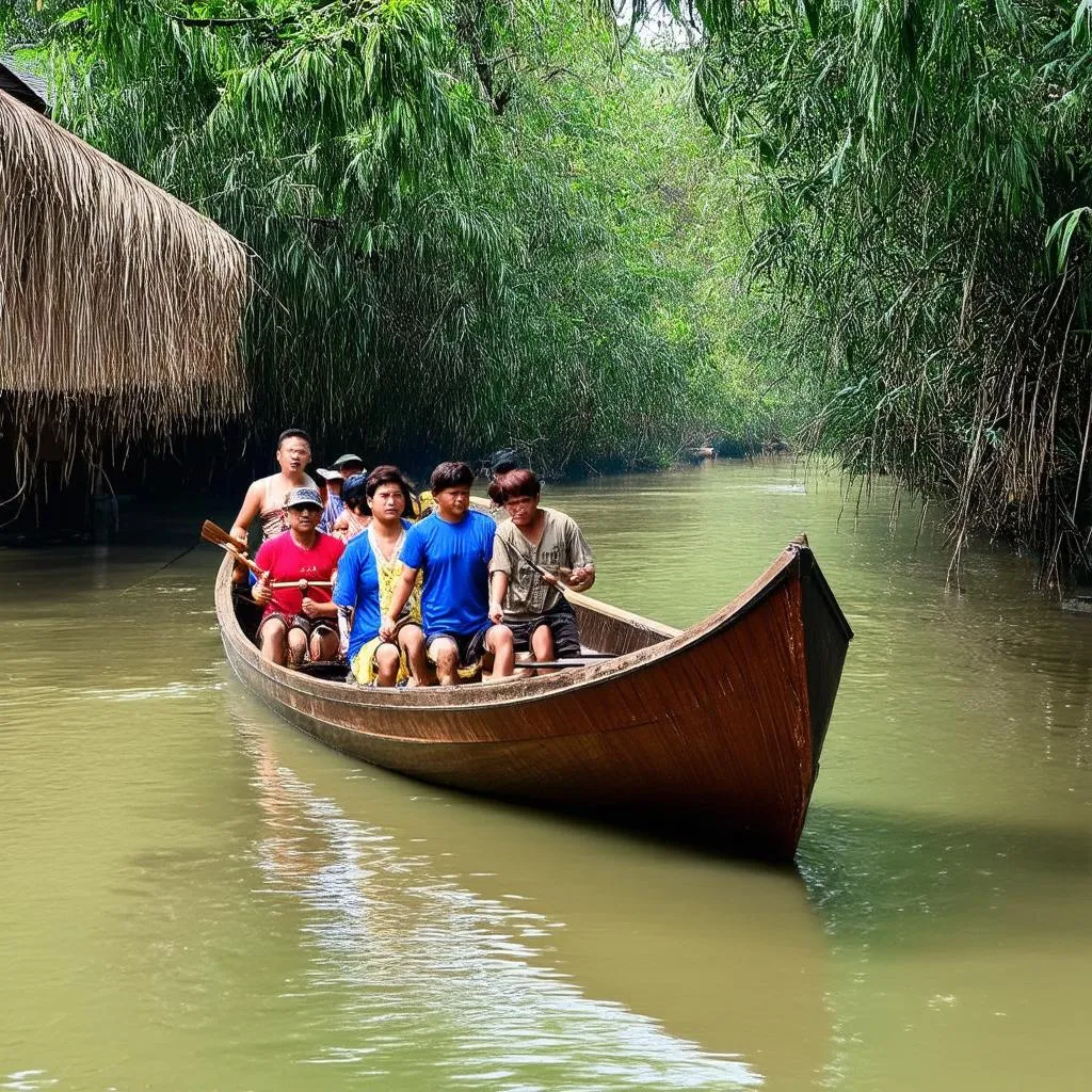 Tourist boat trip in Tan Lap Floating Village