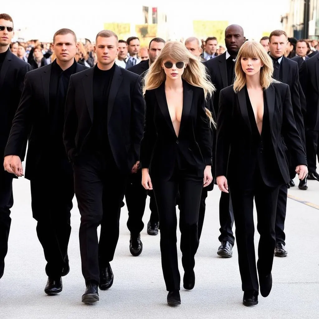 Taylor Swift with security team