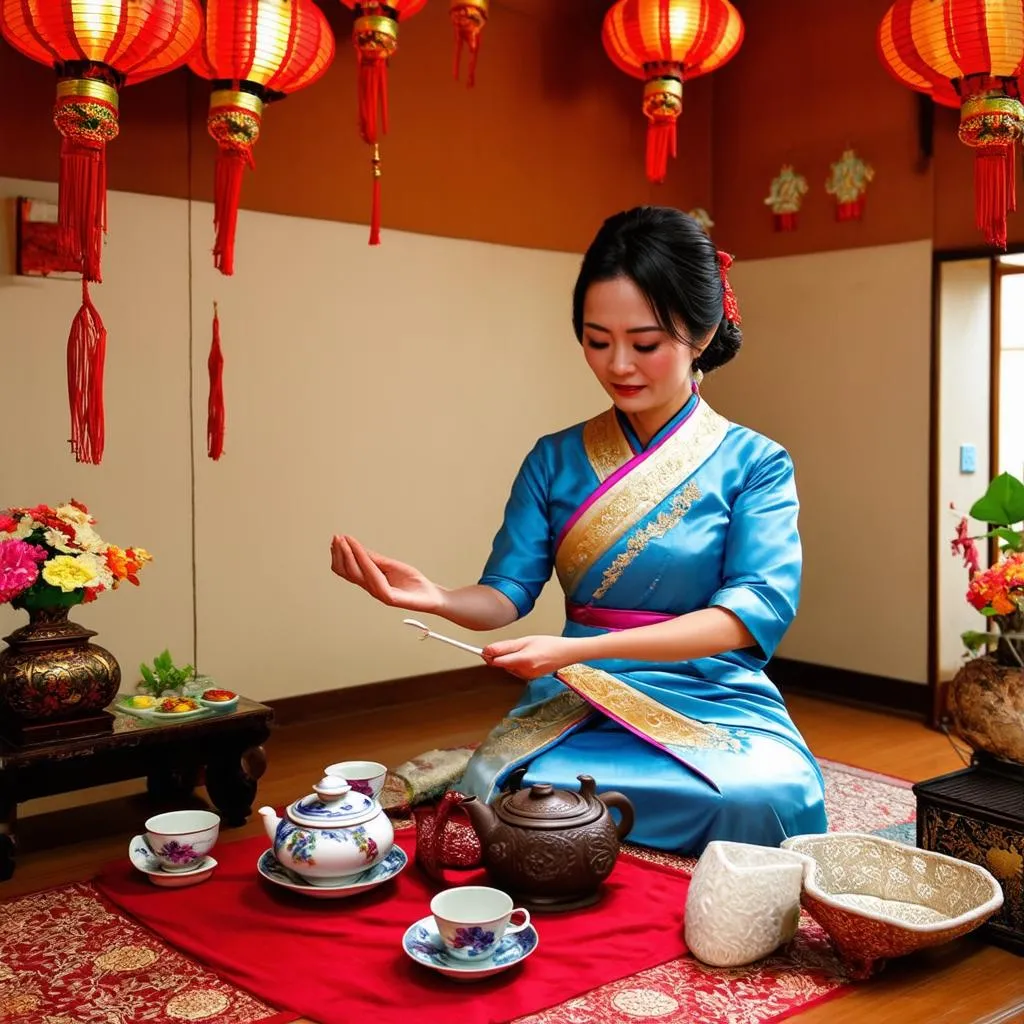 Vietnamese tea ceremony in Tra Co