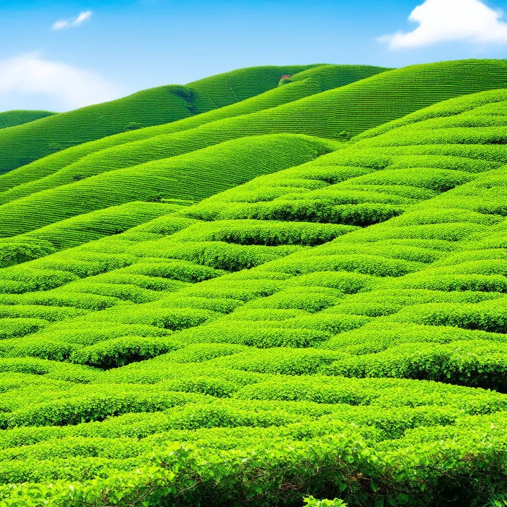 Vast tea fields in Tra Co