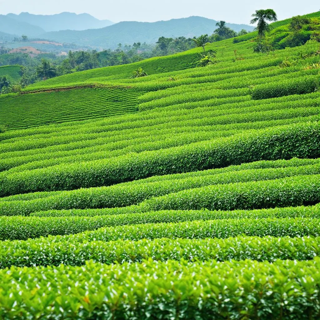 Scenic View of Tea Plantation in Thai Nguyen