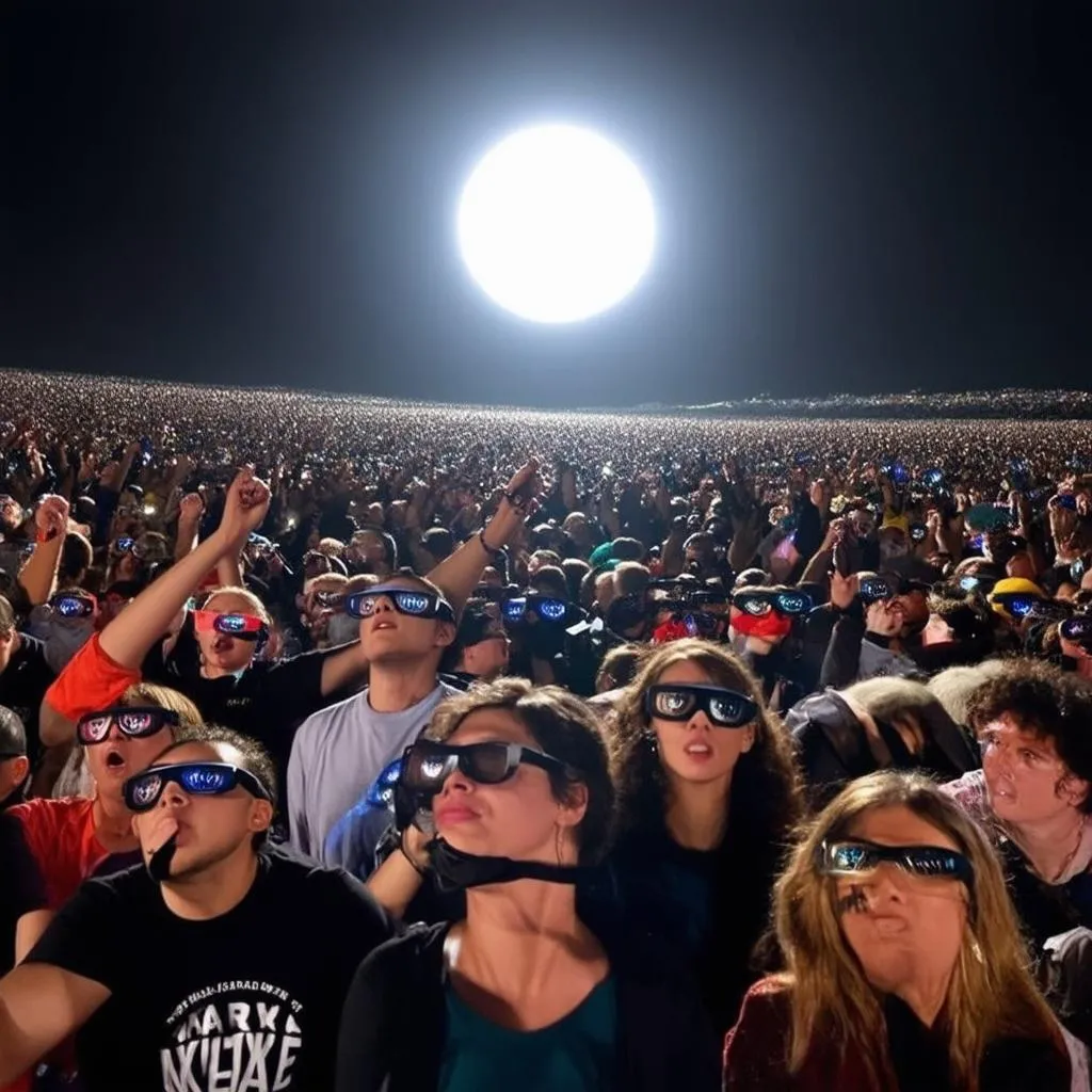 Crowds gather to witness the total solar eclipse in Texas.