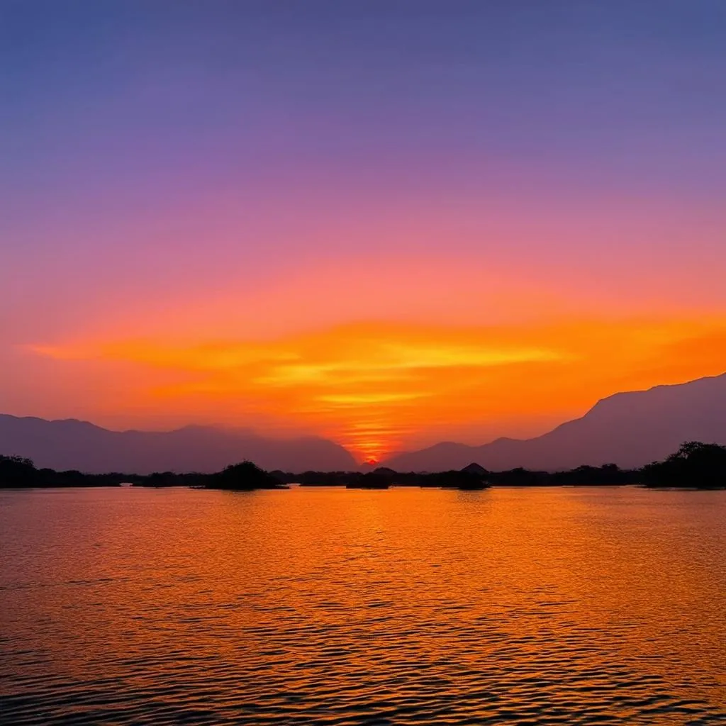 Sunset over Thac Ba Lake