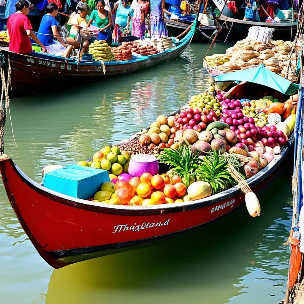 Tourists shop at a vibrant floating market in Thailand