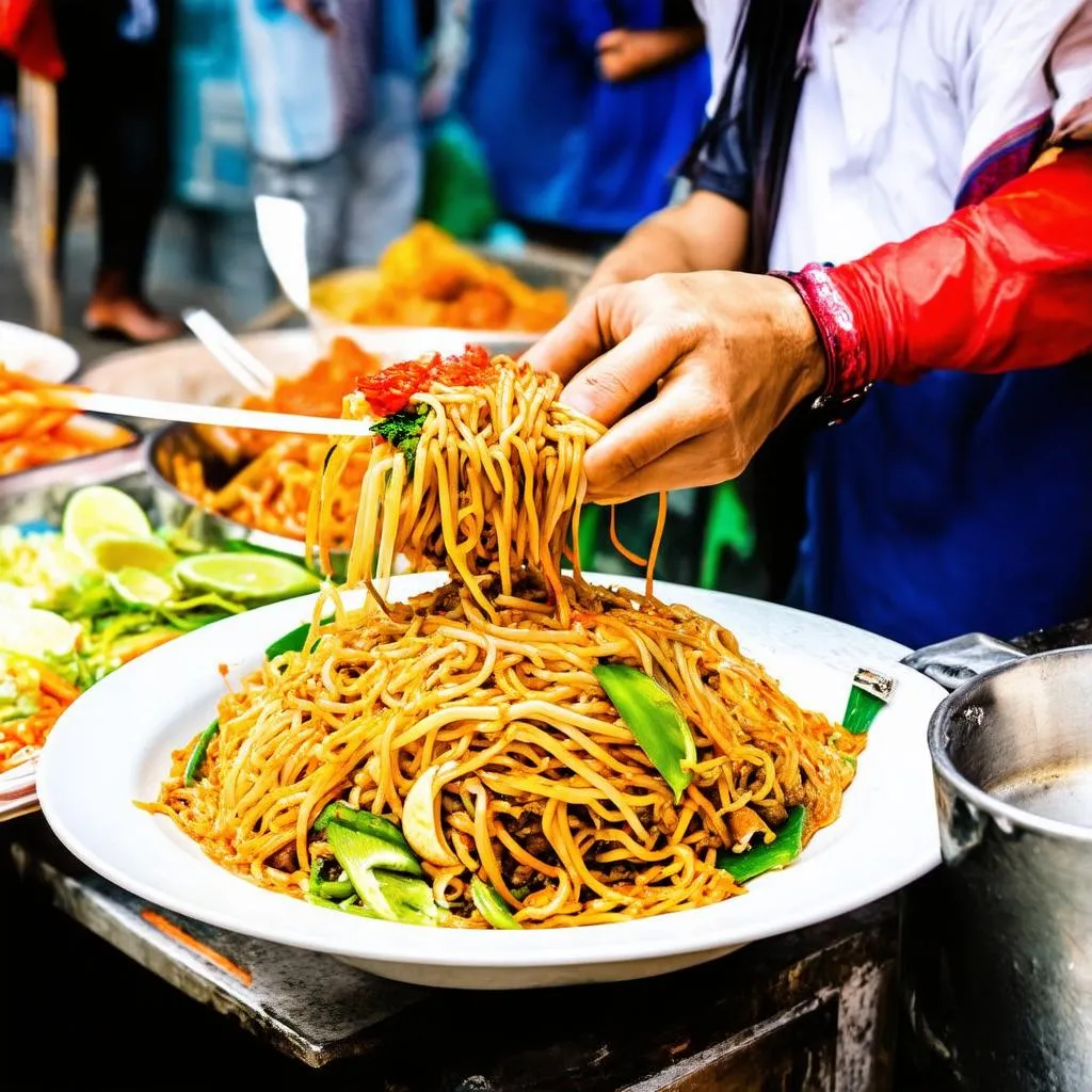 Pad Thai being served on the streets of Thailand