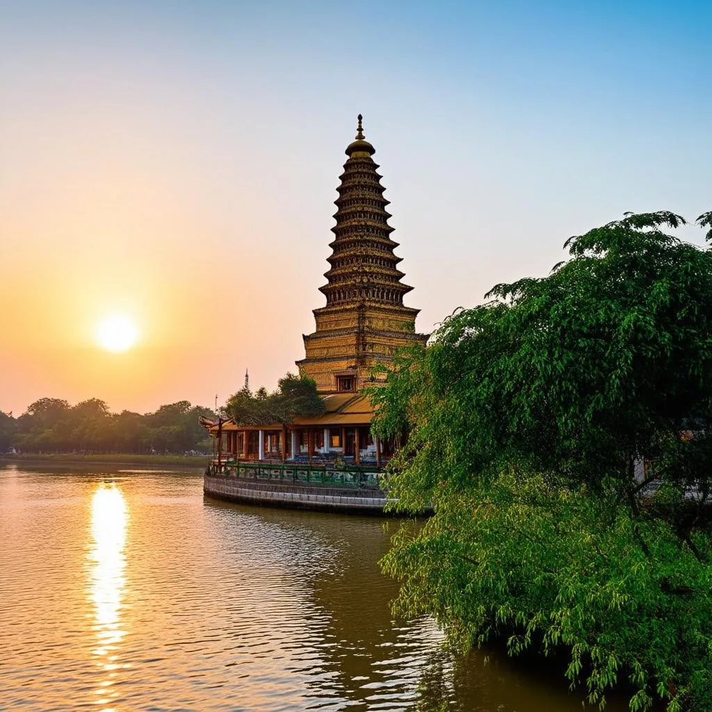 Thien Mu Pagoda overlooking the Perfume River