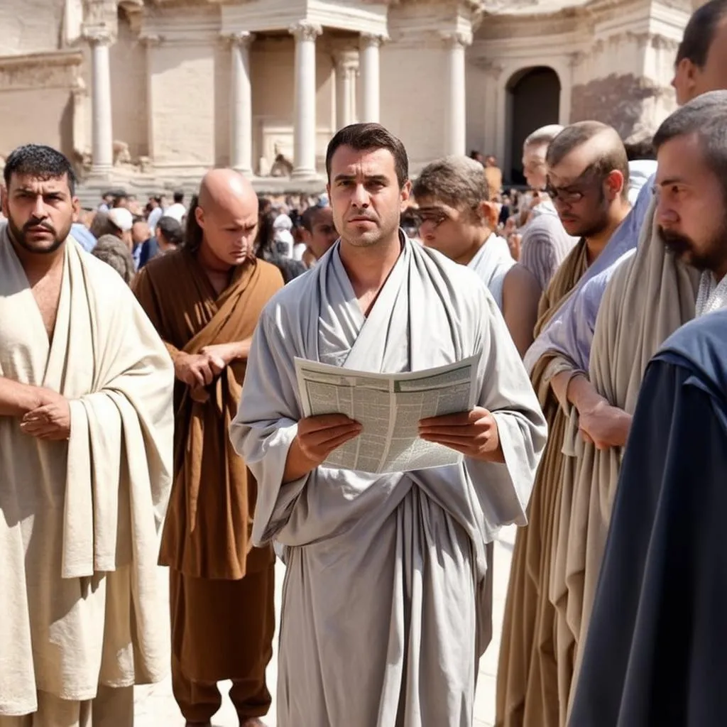 Man looking confused in a toga in ancient Rome