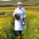 Nurse Holding a Lantern in a Field of Flowers