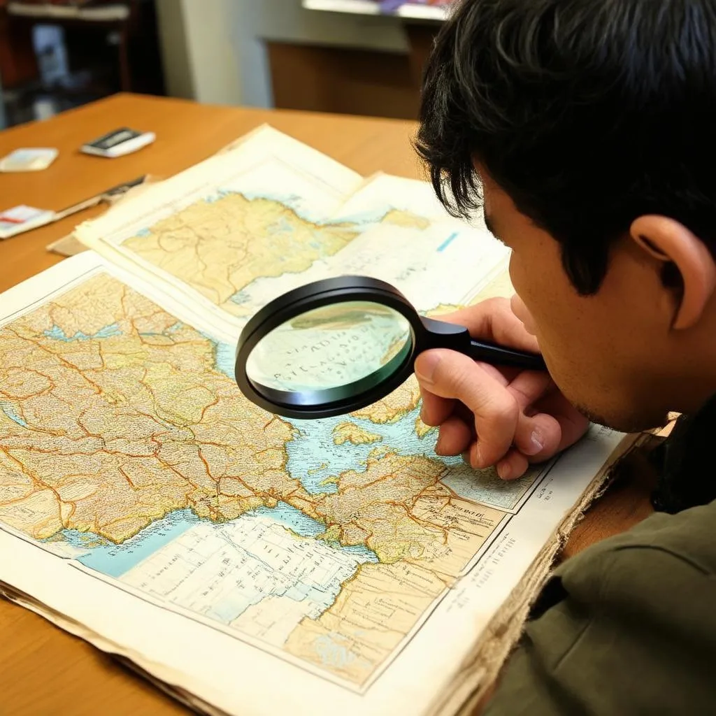 Curious traveler studying a map