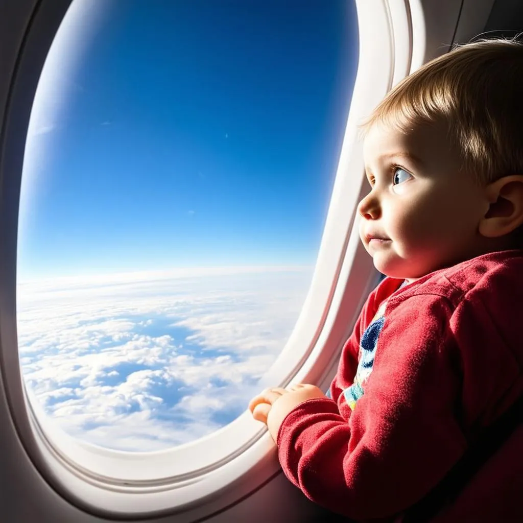 Toddler Looking Out Airplane Window